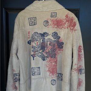 Mechant Faux Shearling Coat Dragon Print Cool Jacket